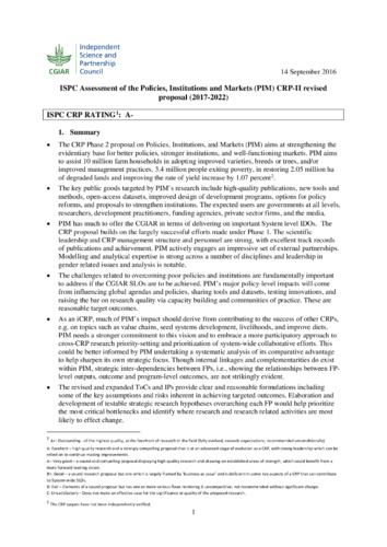 ISPC Assessment of the Policies, Institutions and Markets (PIM) CRP-II revised proposal (2017-2022)