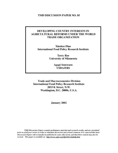 Developing country interests in agricultural reforms under the World Trade Organization