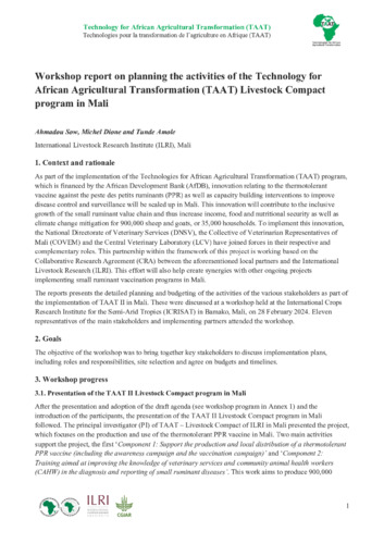 Workshop report on planning the activities of the Technology for African Agricultural Transformation (TAAT) Livestock Compact program in Mali