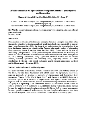 Inclusive research for agriculture development: farmers participation and innovation