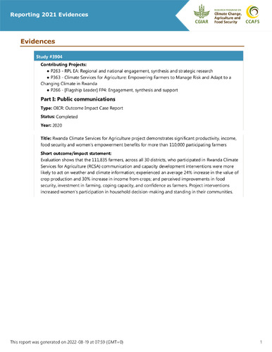 Rwanda Climate Services for Agriculture project demonstrates significant productivity, income, food security and women’s empowerment benefits for more than 110,000 participating farmers