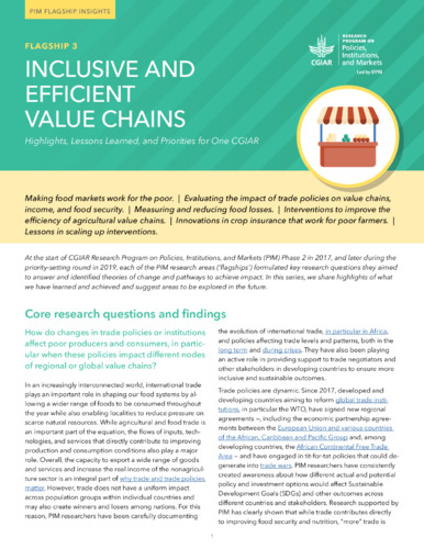 Inclusive and efficient value chains: Highlights, lessons learned, and priorities for one CGIAR