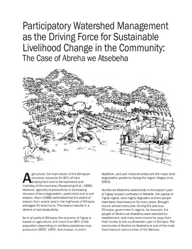 Sustaining landscapes: Participatory watershed management as the driving force for sustainable livelihood change in the community: The case of Abreha we Atsebeha