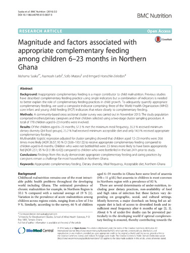 Magnitude and factors associated with appropriate complementary feeding among children 6-23 months in Northern Ghana