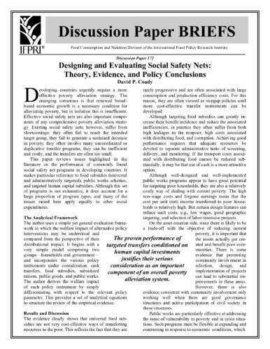 Designing and evaluating social safety nets: theory, evidence, and policy conclusions