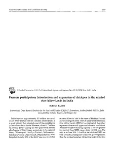 Fanners participatory introduction and expansion of chickpea in the rainfed rice fallow lands in India