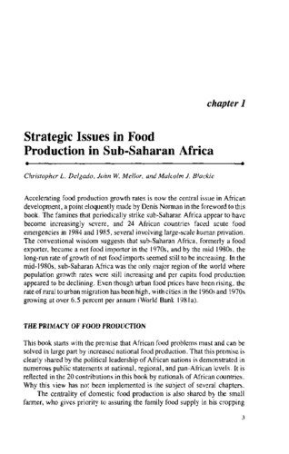 Strategic Issues in Food Production in Sub-Saharan Africa
