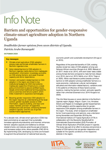 Barriers and opportunities for gender-responsive climate-smart agriculture adoption in Northern Uganda