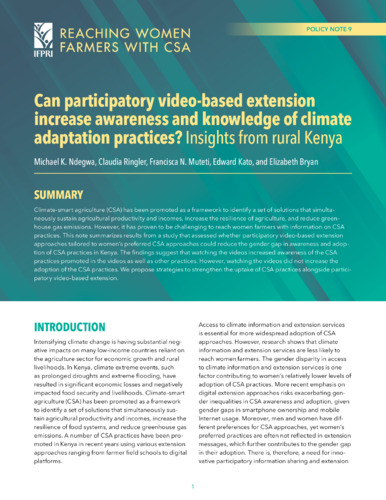 Can participatory video-based extension increase awareness and knowledge of climate adaptation practices? Insights from rural Kenya