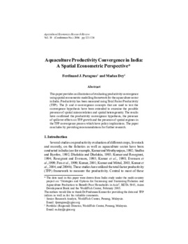 Aquaculture Productivity convergence in India: A Spatial Econometric Perspective