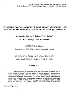 Epidemiological aspects of leaf blight (Exserohilum turcicum) of sorghum, Sorghum bicolor (L.) moench