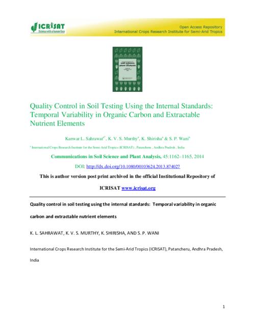 Quality Control in Soil Testing Using the Internal Standards: Temporal Variability in Organic Carbon and Extractable Nutrient Elements