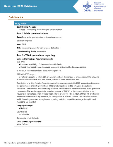 Monitoring survey for iron beans in Colombia