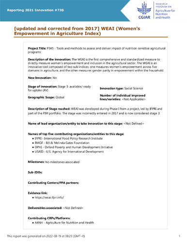 [updated and corrected from 2017] WEAI (Women's Empowerment in Agriculture Index)