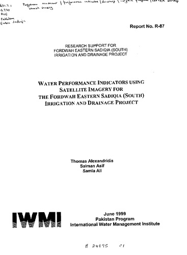 Water performance indicators using satellite imagery for the Fordwah Eastern Sadiqia (South) Irrigation and Drainage Project