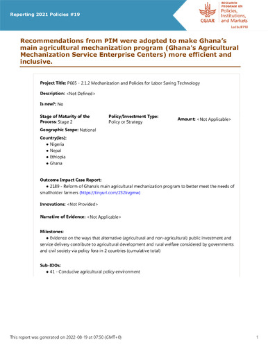 Recommendations from PIM were adopted to make Ghana’s main agricultural mechanization program (Ghana's Agricultural Mechanization Service Enterprise Centers) more efficient and inclusive.