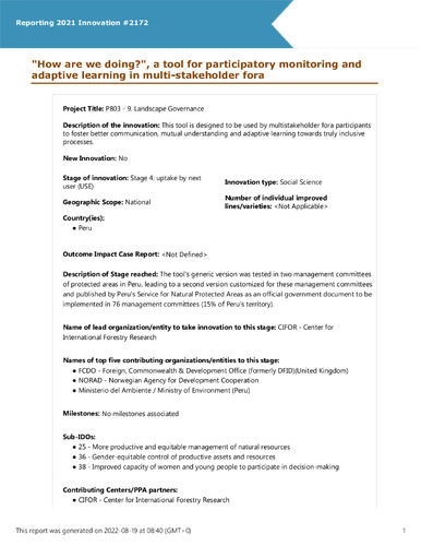 "How are we doing?", a tool for participatory monitoring and adaptive learning in multi-stakeholder fora