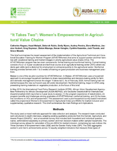 “It takes two”: Women’s empowerment in agricultural value chains