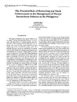 The potential role of restocking and stock enhancement in the management of marine invertebrate fisheries in the Philippines