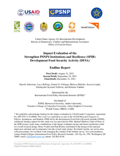 Impact evaluation of the strengthen PSNP4 institutions and resilience (SPIR) development food security activity (DFSA): Endline report