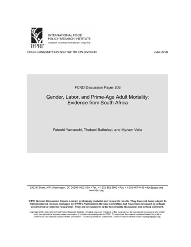 Gender, labor, and prime-age adult mortality: evidence from South Africa