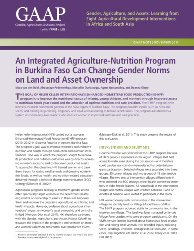 An integrated agriculture-nutrition program in Burkina Faso can change gender norms on land and asset ownership