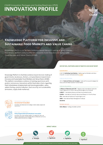 Knowledge Platform for Inclusive and Sustainable Food Markets and Value Chains: IPSR Innovation Profile