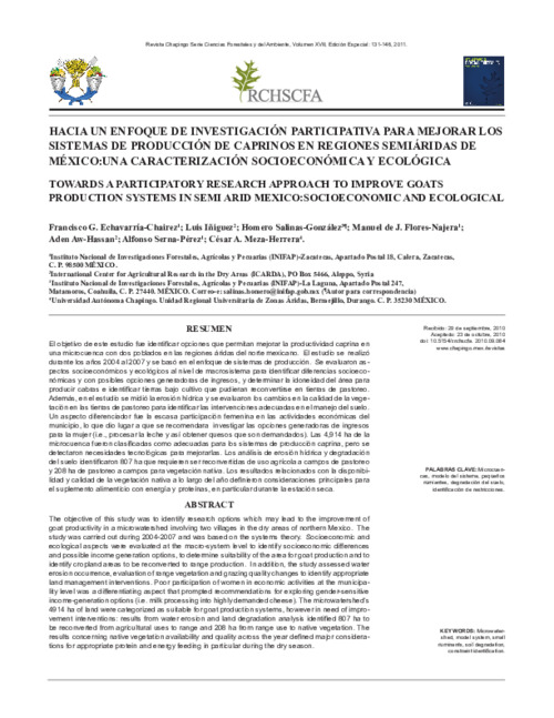 Towards A Participatory Research Approach To Improve Goats Production Systems In Semi Arid Mexico: Socioeconomic And Ecological