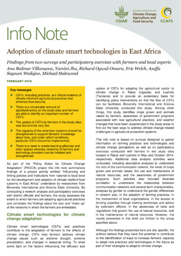 Adoption of climate smart technologies in East Africa: Findings from two surveys and participatory exercises with farmers and local experts