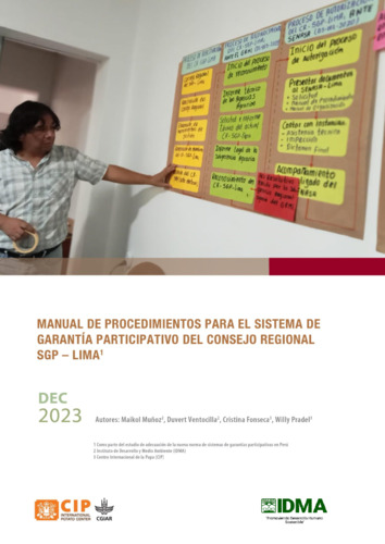 Manual de procedimientos para el sistema de garantía participativo del Consejo Regional SGP – Lima