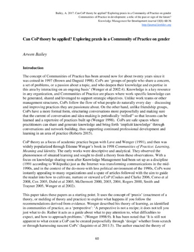 Can CoP theory be applied? Exploring praxis in a community of practice on gender