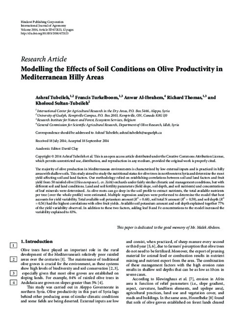 Modelling the Effects of Soil Conditions on Olive Productivity in Mediterranean Hilly Areas