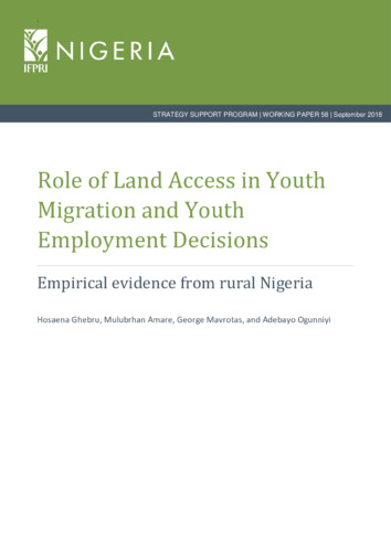 Role of land access in youth migration and youth employment decisions: Empirical evidence from rural Nigeria