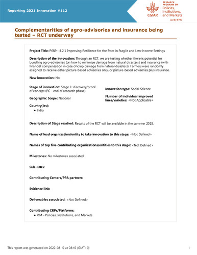 Complementarities of agro-advisories and insurance being tested – RCT underway