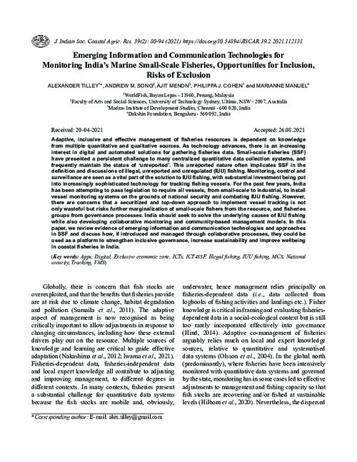 Emerging Information and Communication Technologies for Monitoring India’s Marine Small-Scale Fisheries, Opportunities for Inclusion, Risks of Exclusion