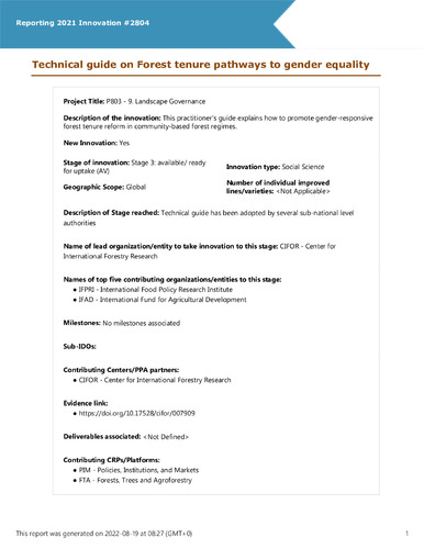 Technical guide on Forest tenure pathways to gender equality