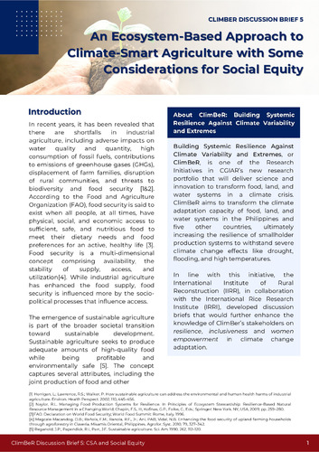 An Ecosystem-Based Approach to Climate-Smart Agriculture with Some Considerations for Social Equity