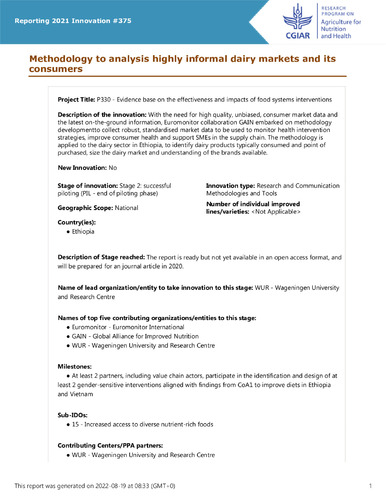 Methodology to analysis highly informal dairy markets and its consumers