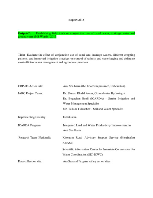 Evaluate the effect of conjunctive use of canal and drainage waters