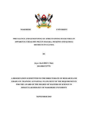 Prevalence and genotyping of African swine fever virus in apparently healthy pigs in Masaka, Mukono and Kamuli Districts in Uganda