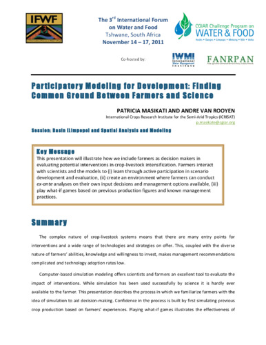 Participatory modeling for development: finding common ground between farmers and science