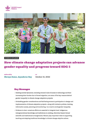 How climate change adaptation projects can advance gender equality and progress toward SDG 5