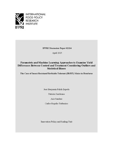 Parametric and machine learning approaches to examine yield differences between control and treatment considering outliers and statistical biases: The case of insect resistant/herbicide tolerant (IR/HT) maize in Honduras