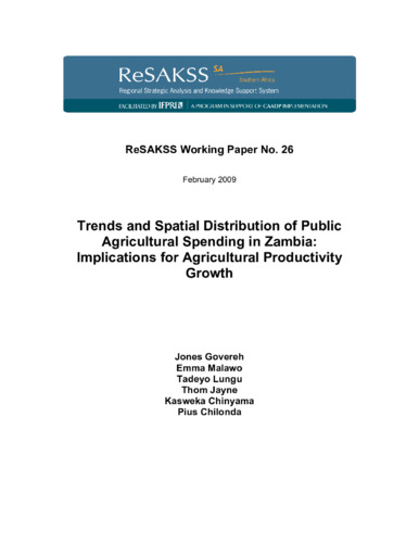 Trends and spatial distribution of public agricultural spending in Zambia:: implications for agricultural productivity growth