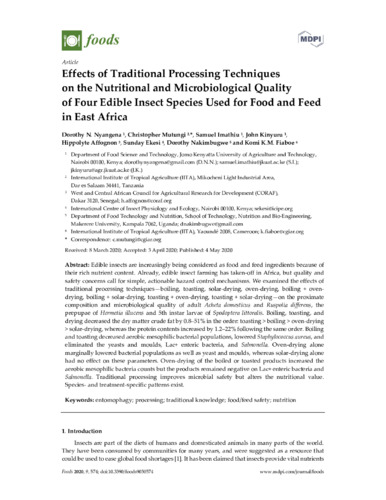 Effects of traditional processing techniques on the nutritional and microbiological quality of four edible insect species used for food and feed in east Africa