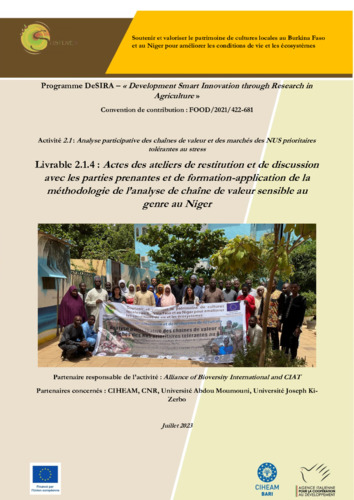 Actes des ateliers de restitution et de discussion avec les parties prenantes et de formation-application de la méthodologie de l’analyse de chaîne de valeur sensible au genre au Niger