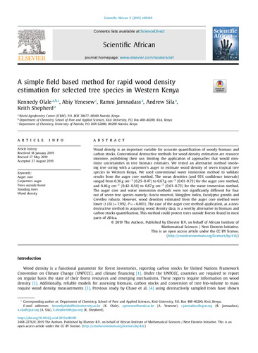 A simple field based method for rapid wood density estimation for selected tree species in Western Kenya