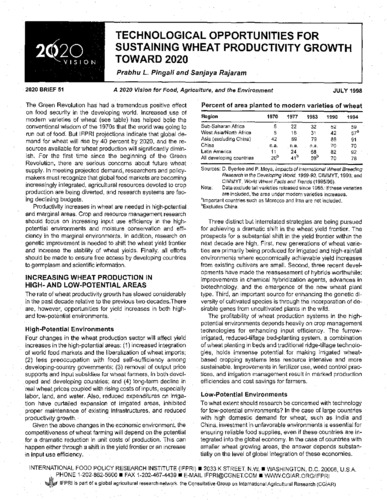 Technical opportunities for sustaining wheat productivity growth toward 2020