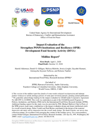 Impact evaluation of the strengthen PSNP4 institutions and resilience (SPIR) development food security activity (DFSA): Midline report