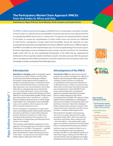 The Participatory market chain approach (PMCA): from the Andes to Africa and Asia.